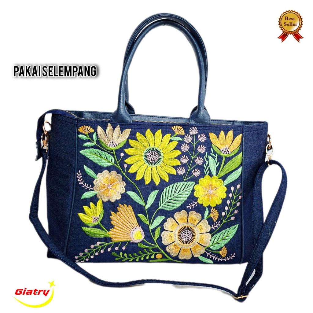 Denim Tote Bag / Tas Jeans Bordir Wanita/Tas wanita bordir Levis/Tas bahu Gaul Original Jeans