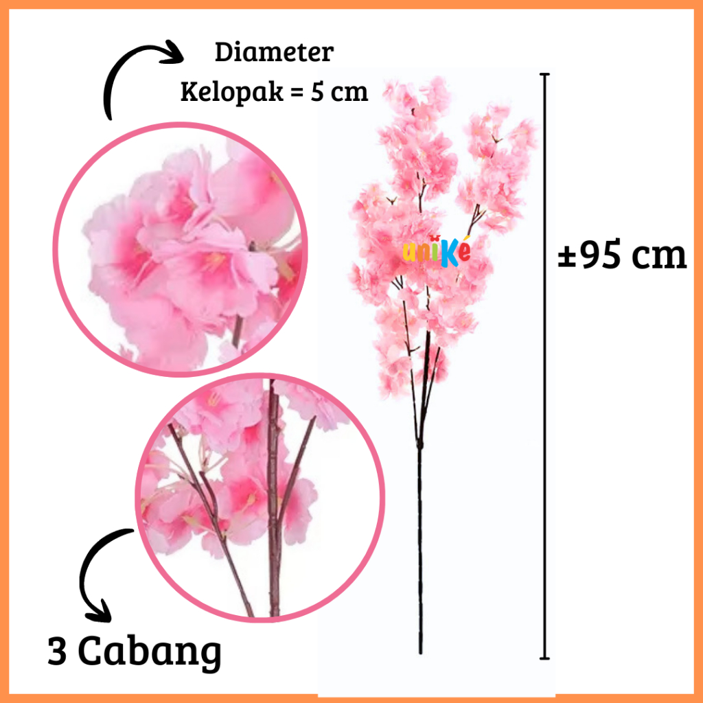Bunga Cherry Blossom Artificial / Sakura Tanpa Daun Tangkai Panjang 3 Cabang Dekorasi Wedding Imlek
