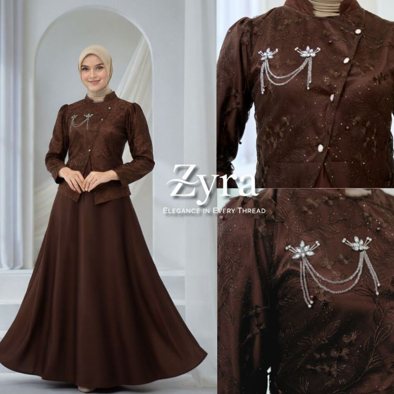 DRESS SAHARA GAMIS LEBARAN 2026 Model Baru Special Burgundy Mahogany Satin Brokat Full Payet Mutiara