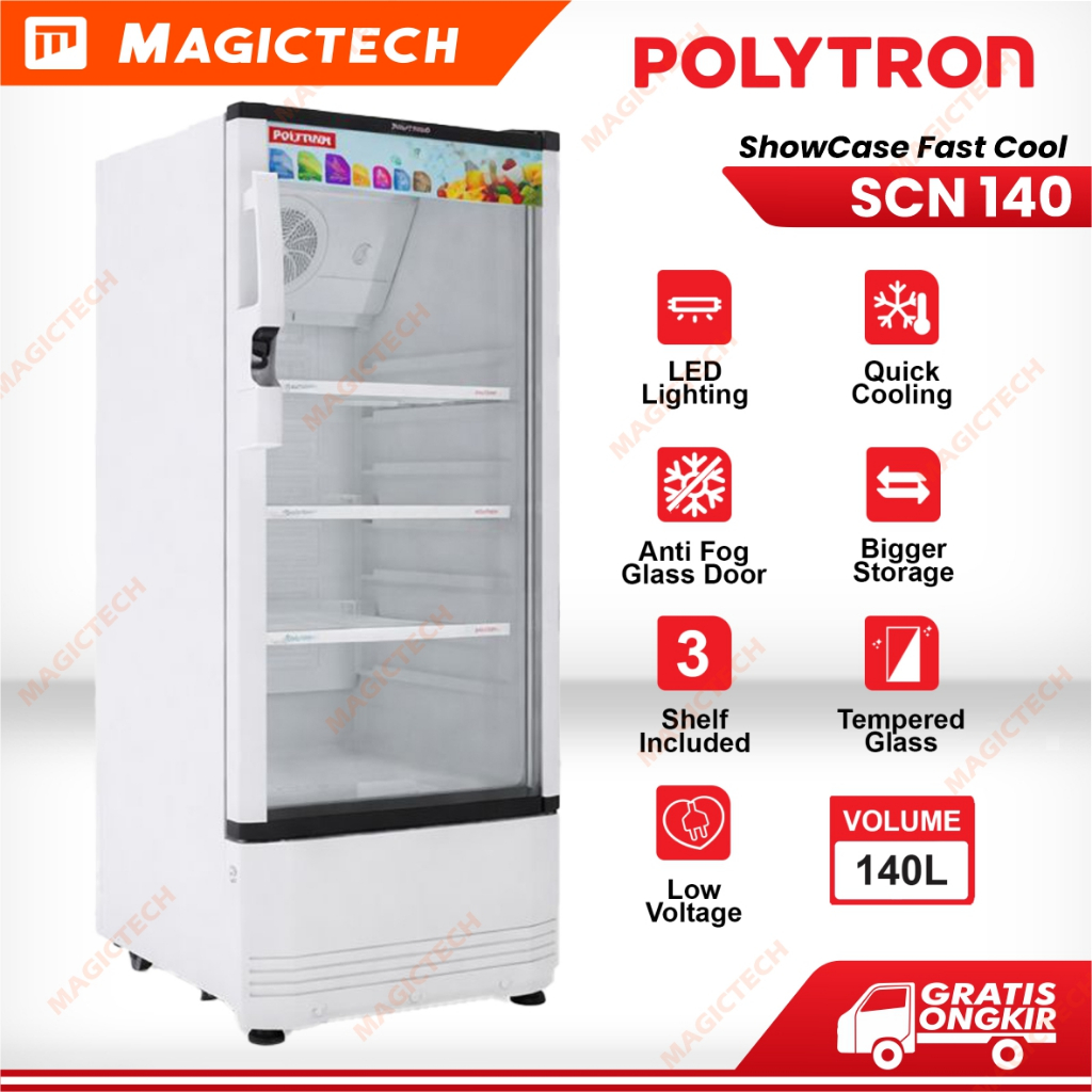 Polytron Showcase 140 Liter SCN 140 3 Rak Low Watt Display Cooler 140L Penyimpanan Besar Anti Embun