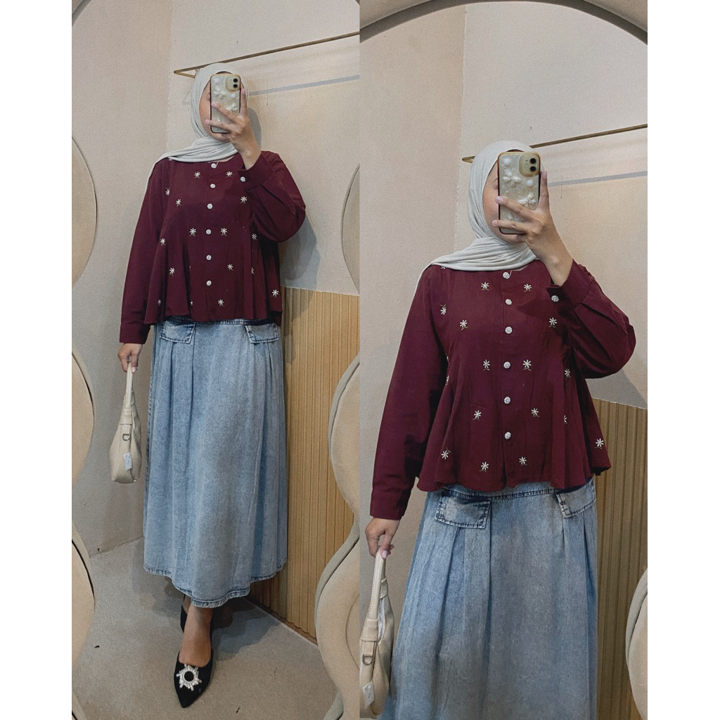 SABRINA - HULYA LINEN TOP - BLOUSE LINEN BORDIR - BLOUSE WANITA