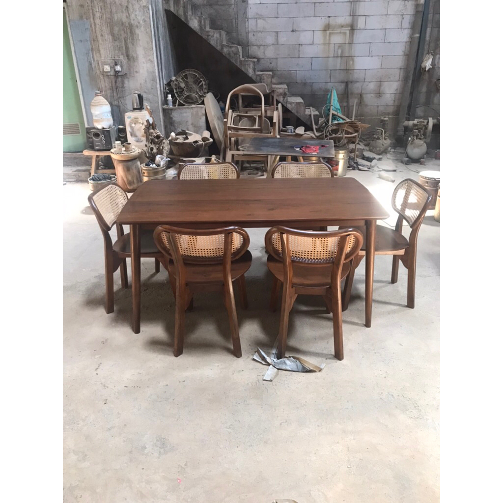 meja makan jati minimalis / meja makan jati kursi 6