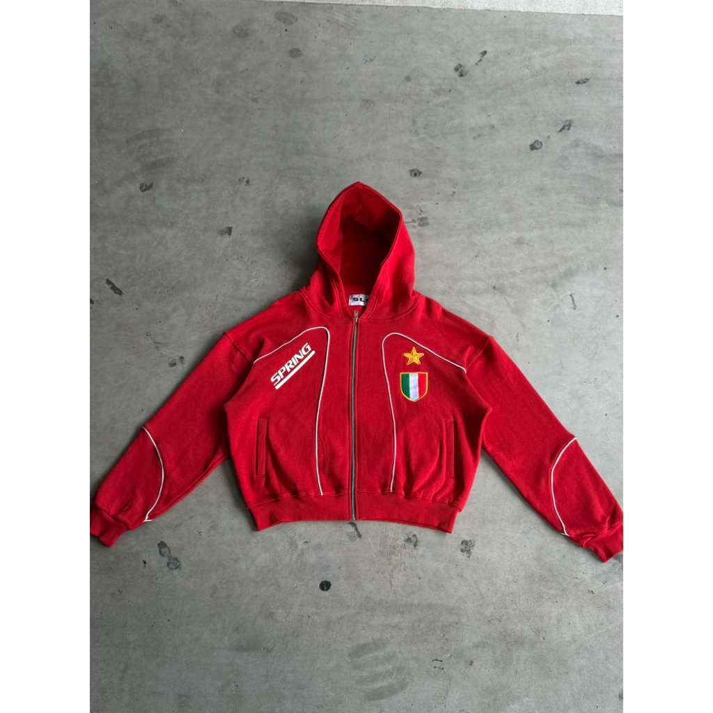 SHE LOVES SPRING ITALY RED BOXY ZIP HOODIE