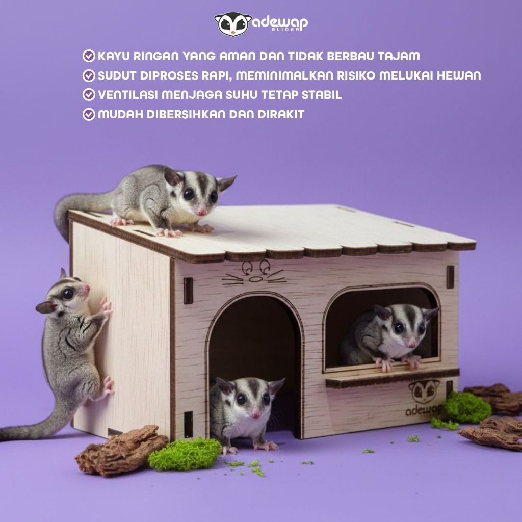 ADEWAP GLIDER Tinywood House Laser Cut Rumah Kayu Sugar Glider Hamster Marmut Tempat Bersembunyi & Bermain Hewan Kecil