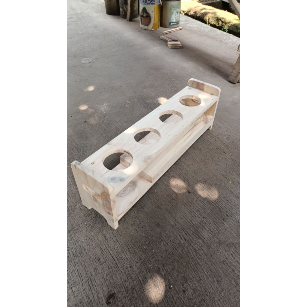 CUSTOM RAK Cup gelas plastik bahan kayu jati belanda finishing bakar doff