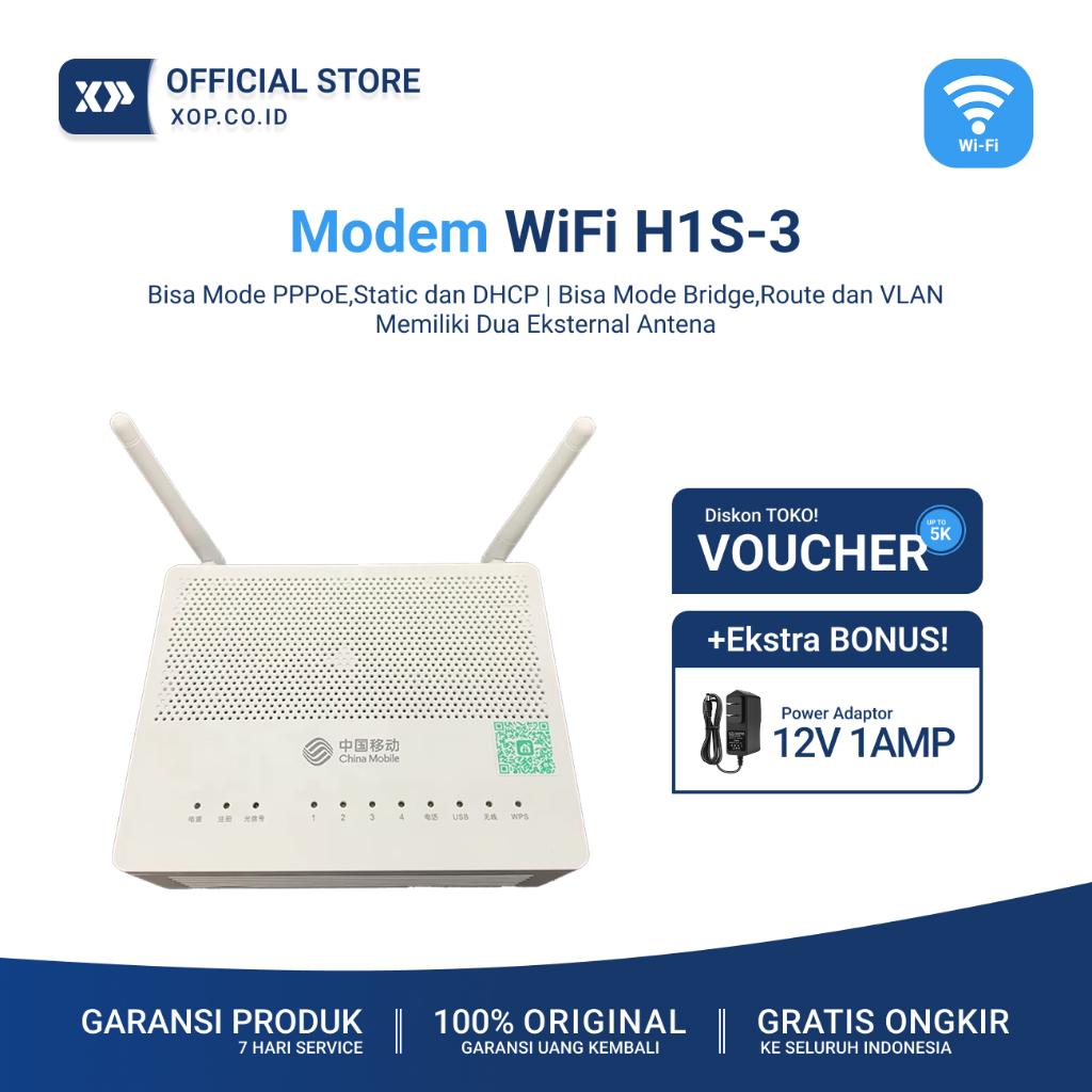 Modem H1S-3 Xpon Gpon Epon Onu | Modem Router WiFi Dual Antena | Cocok Untuk RT RW Net Voucher