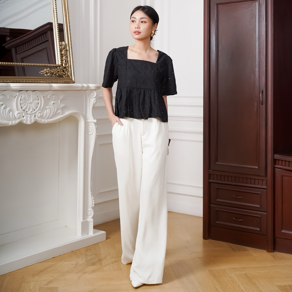 AlmadeLuna - Kiyana Peplum Top Katbol | Atasan Wanita Casual Katun Bolong blouse Wanita CNY Maroon B