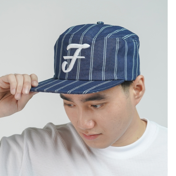FRDM Streetwear Snapback Topi Denim Garis Navy (Topi Denim Freedom)
