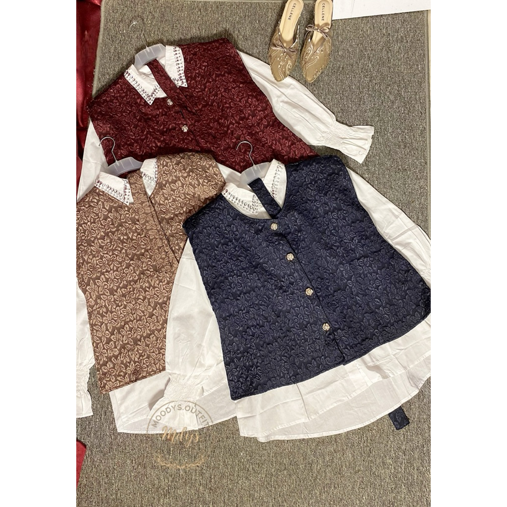 Shakila Blouse Vest Wanita Fukuro Jaguar | Atasan Mewah Busui Friendly Kondangan untuk Lebaran 2026