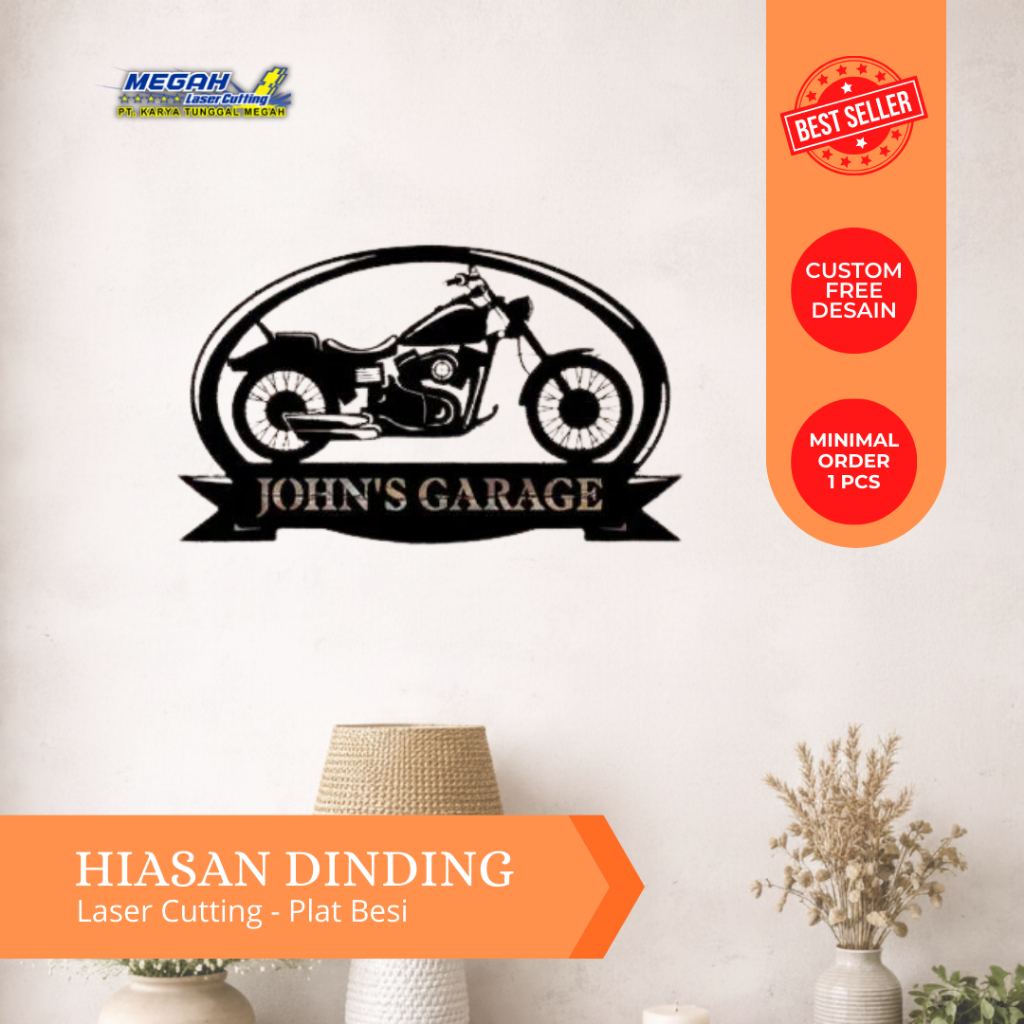 Hiasan Dinding Metal Laser Cutting Motorcicle Custom Plat Besi 1,6 mm
