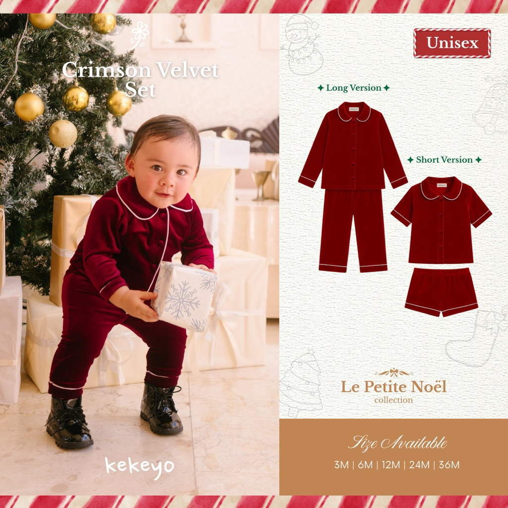 KEKEYO Crimson Velvet Set | Baju Set Natal Velvet Anak Laki Christmas