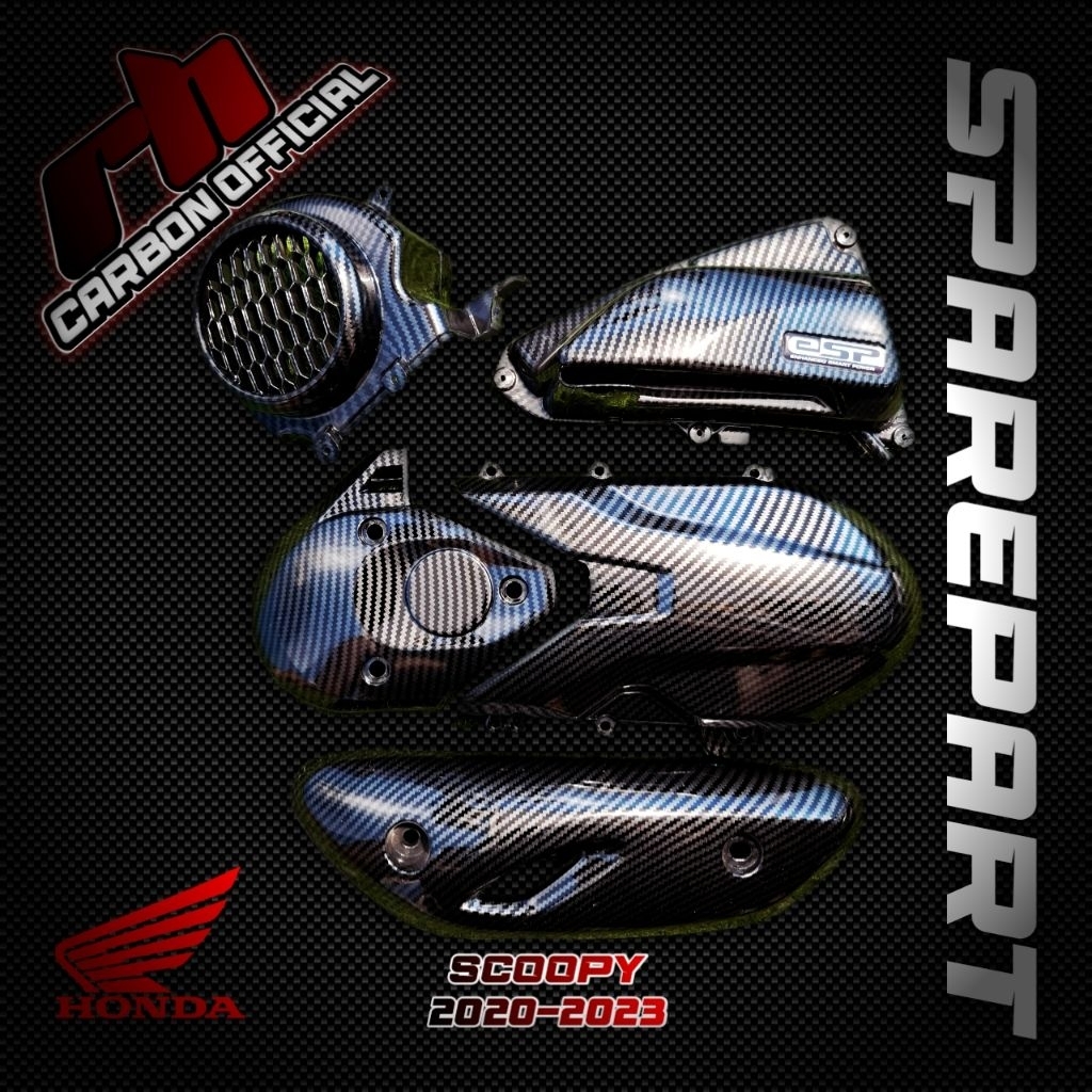 PAKET 5 BARANG SPAREPART SCOOPY 2020 - 2023 BLACK CARBON CARBON WTP