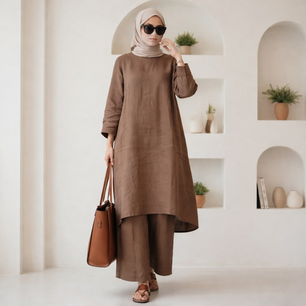 Naluna Studio Rebecca Tunik Set Setelan Celana Wanita Linen Rami