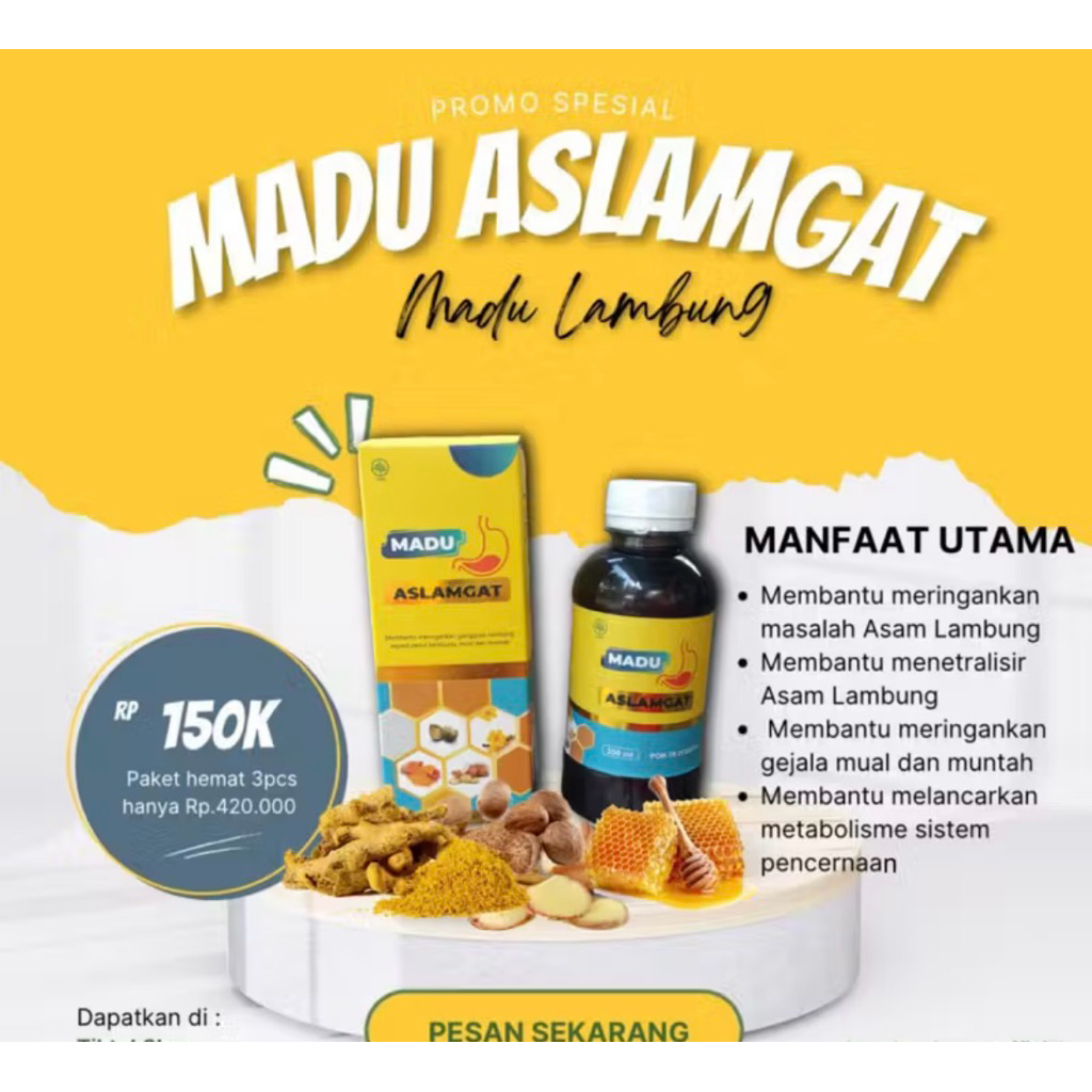 MADU ASLAMGAT - HERBAL ASAM LAMBUNG GERD, ANXIETAS, INSOMNIA (ORIGINAL)BPOM