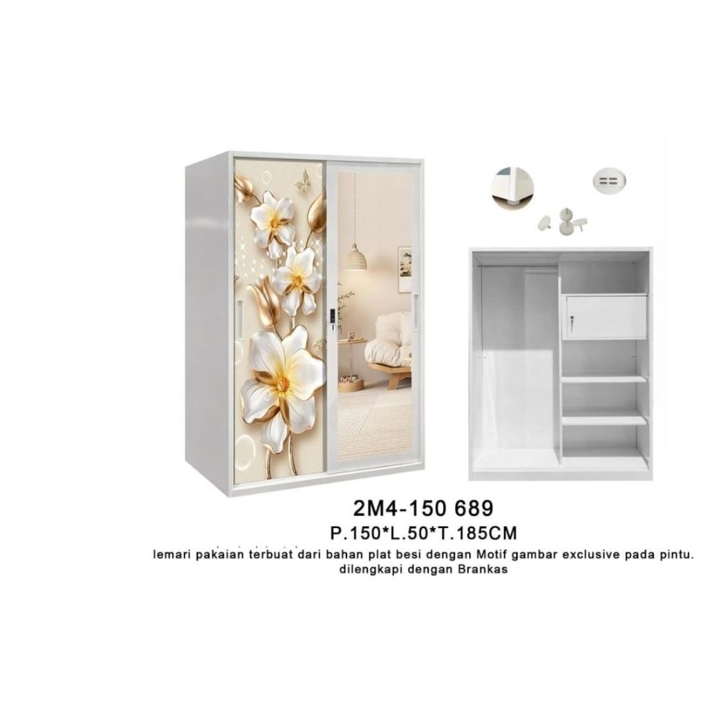 LEMARI PAKAIAN BESI 2 PINTU BESI UK.150 / GANTUNGAN PAKAIAN / RAK PAKAIAN / BRANKAS