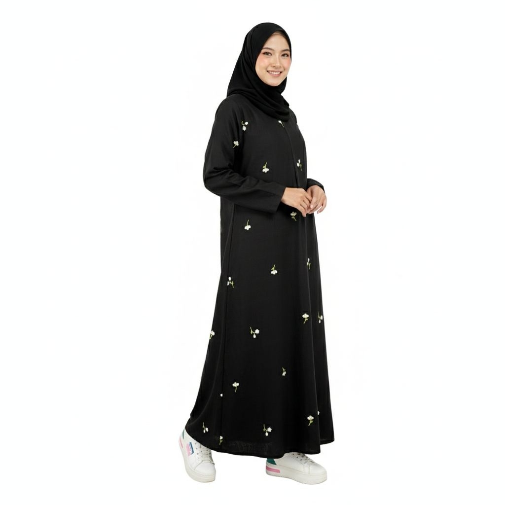 Abaya Turki Gamis Wanita Muslim Remaja Motif Bunga Bordir