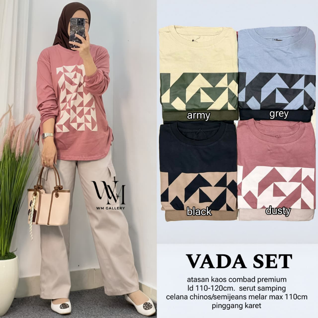 VADA SET Setelan Kaos Panjang Oversize Premium Original WM GALLERY Bahan Combad Cotton Lembut Adem C