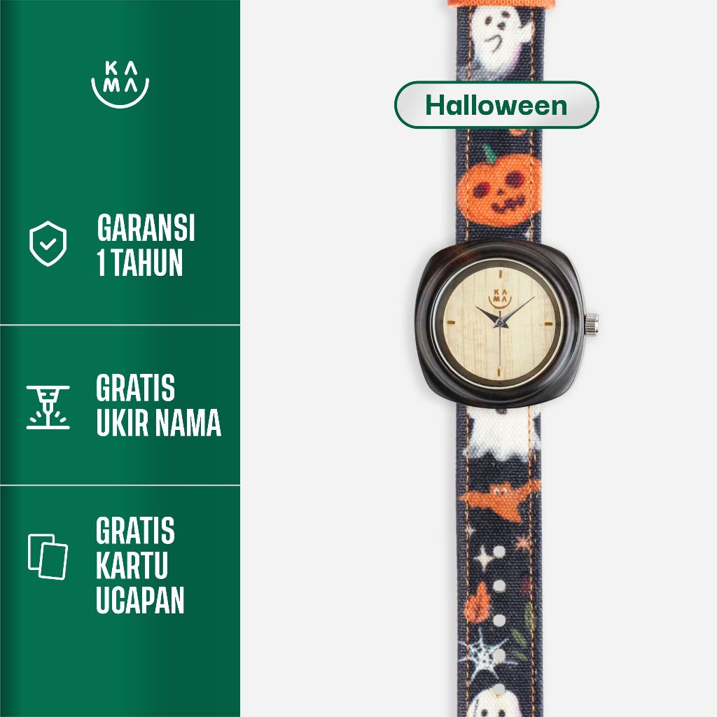 Jam Tangan Kayu Kama Watch Edisi Strap Halloween