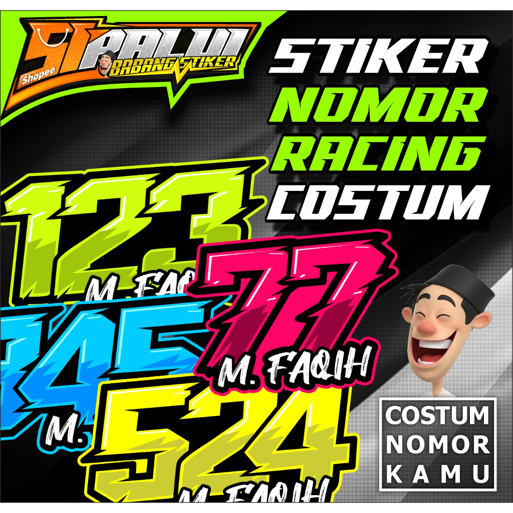 Stiker Nomor Racing Costum Nama Sendiri dan Nomor Sendiri Stiker Cutting Cetak UV