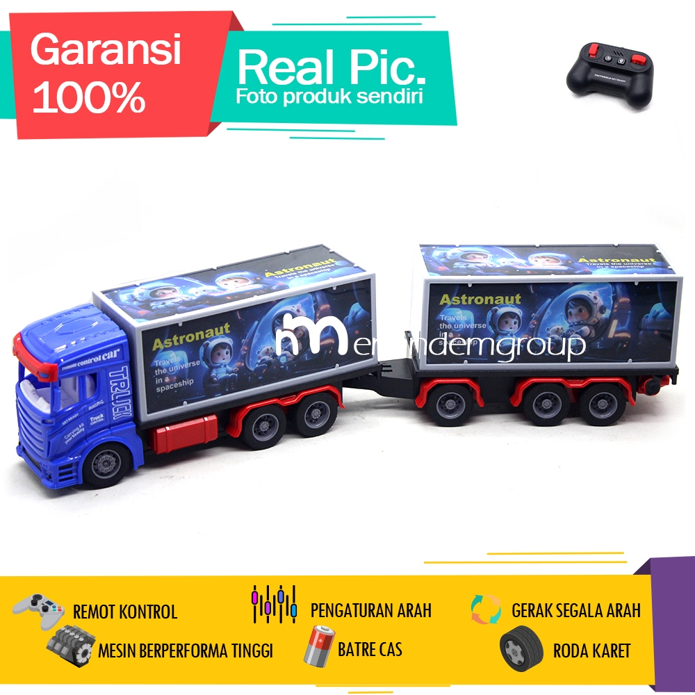 Mainan Mobil Remot Kontrol RC Truk Kontainer Fuso Trailer Gandeng Astronot Space Model LED Batre Cas