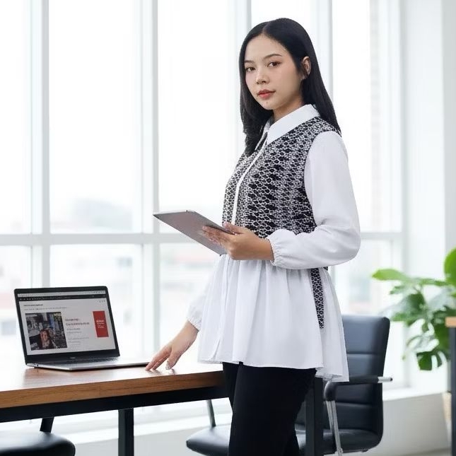 Atasan / Blouse Wanita Motif Batik Lengan Panjang Bahan Rayon by Youniq.id