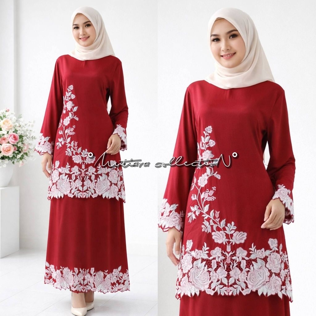 SETELAN BAHAN/BAJU KURUNG BORDIR BUNGA TERAWANG JALAR