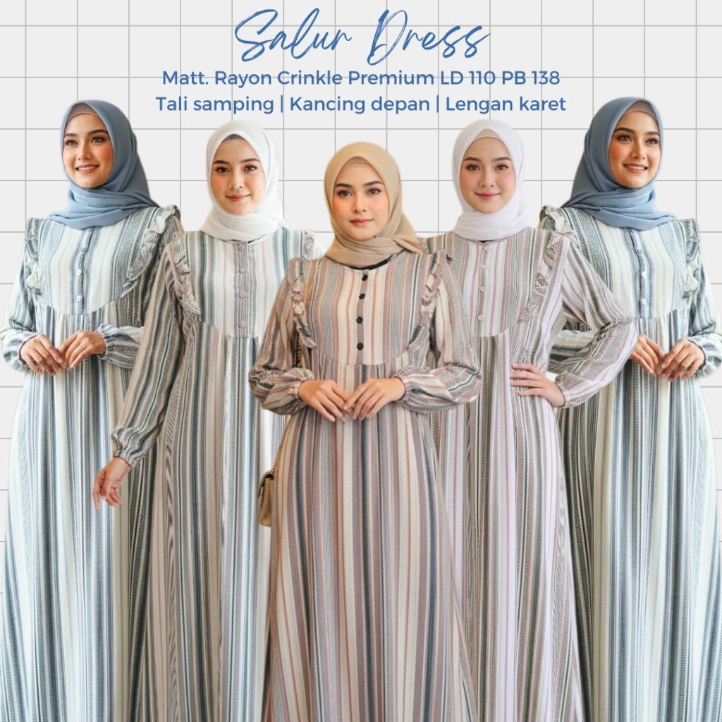 Gamis Salur Rayon Crinkle Premium / Salur Dress Garis-garis