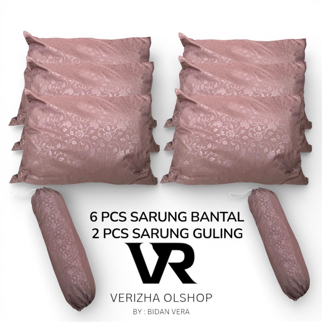 VR Sarung Bantal Embos Polos Set 6 Pcs Sarung Bantal & 2 Pcs Sarung Guling Bahan Adem Lembut Nyaman 