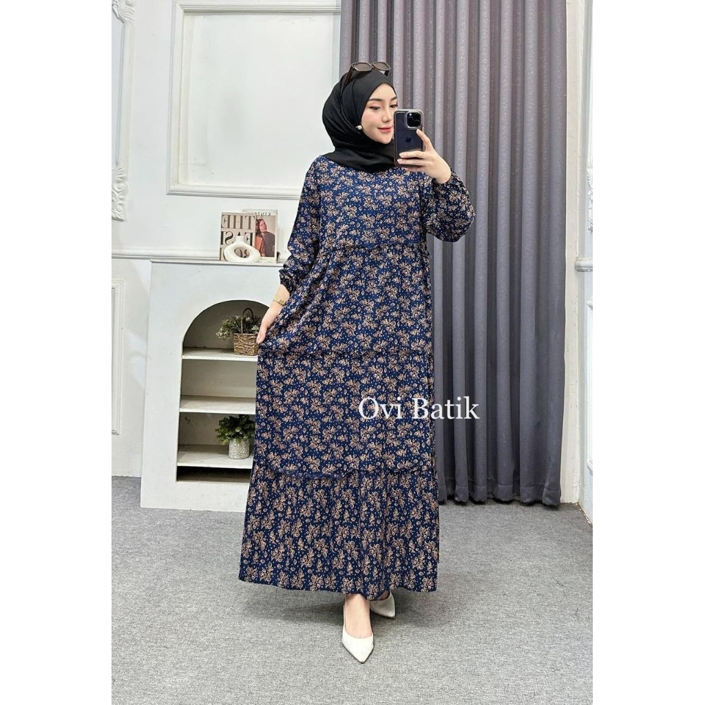 Gamis Susun Rayon Premium Motif Daun Kelor Premium Jumbo Busui