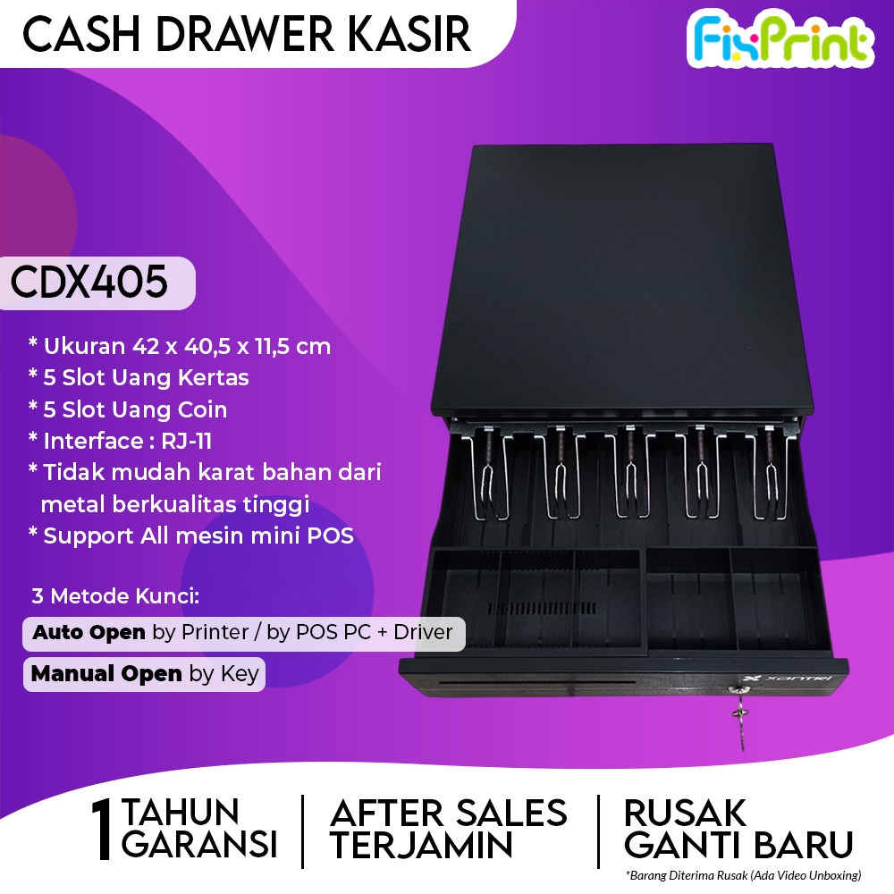 FixPrint Laci Penyimpanan Cash Drawer Xantri CD X405 Black White Laci Kasir Uang Iware UL400 Interfa