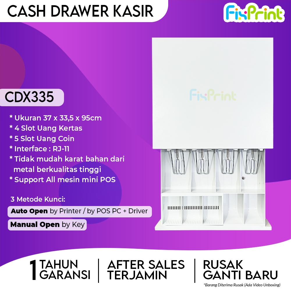 FixPrint Cash Drawer Uang Laci Kasir Xantri CDX405 CDX335 IWare CD-408 CD330 Black White RJ11
