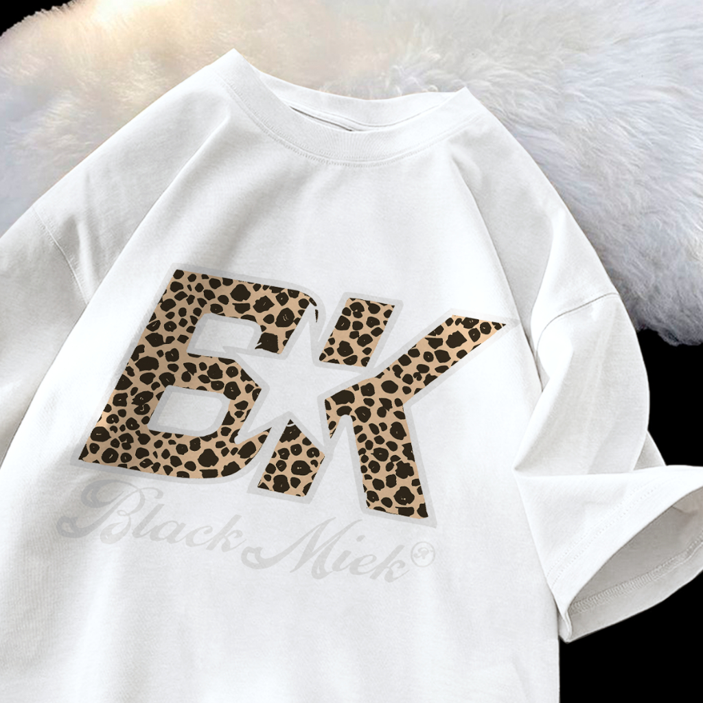Fashion Kaos Oversize Wanita | letter leopard style Pattern Print | Putih Unisex Tee  | Baju Model S
