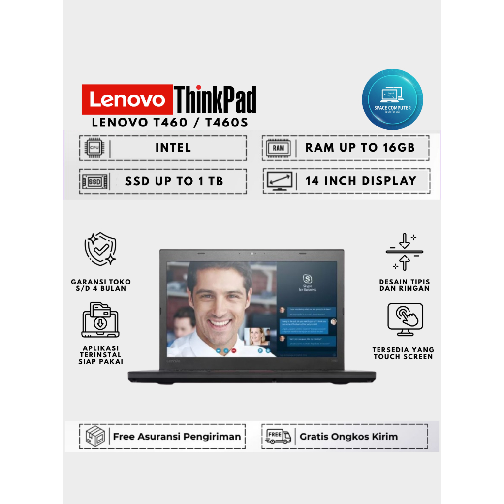 Laptop Lenovo Thinkpad T460 / T460s Core i5 Gen 6 Layar 14 inch | Second Mulus Berkualitas dan Berga