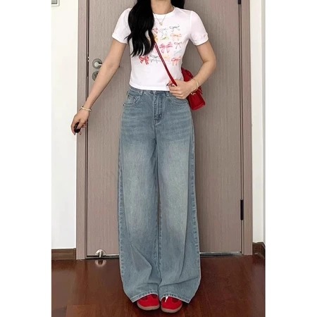 Celana Jeans Wanita Loose Highwaist Celana Jeans Pinggang Tinggi Korean style Celana Kulot Wanita