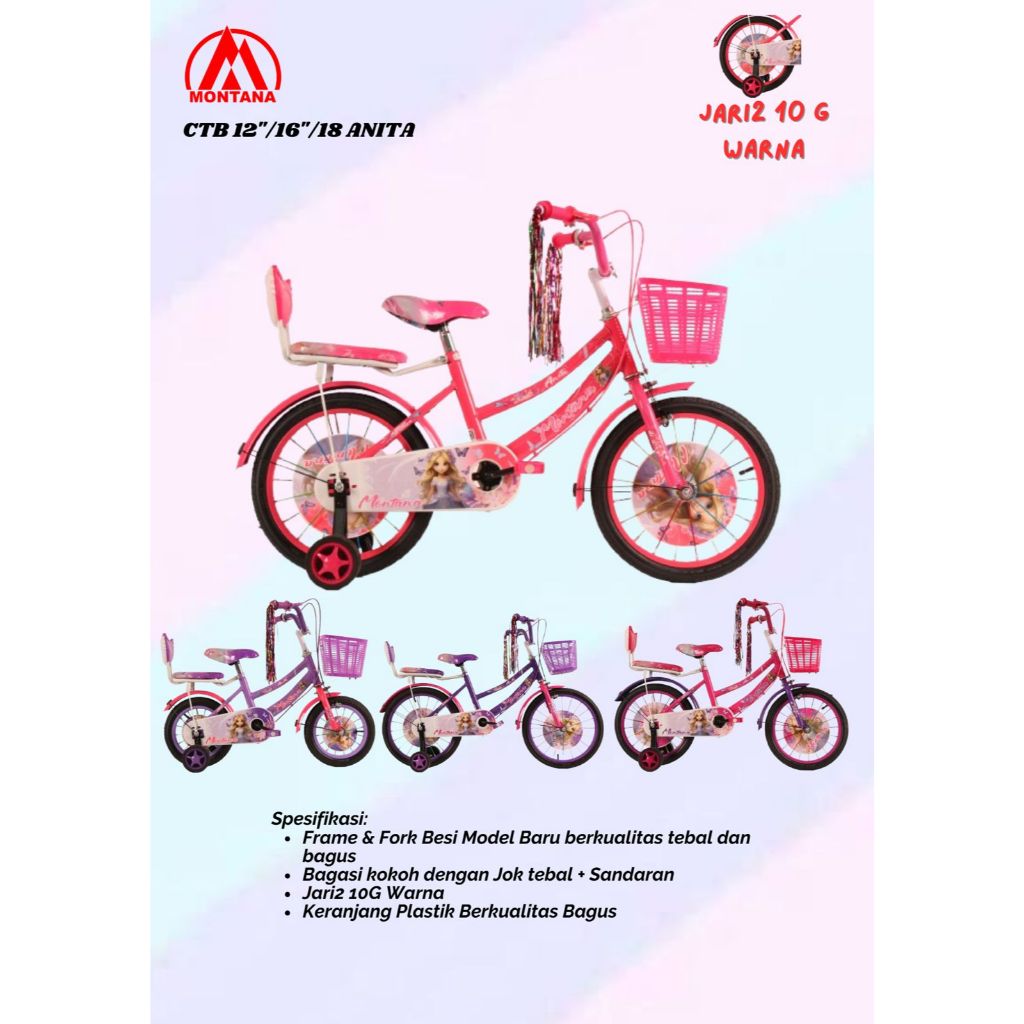 SEPEDA ANAK PEREMPUAN MINI MONTANA ANITA UKURAN 12/16/18 INCH