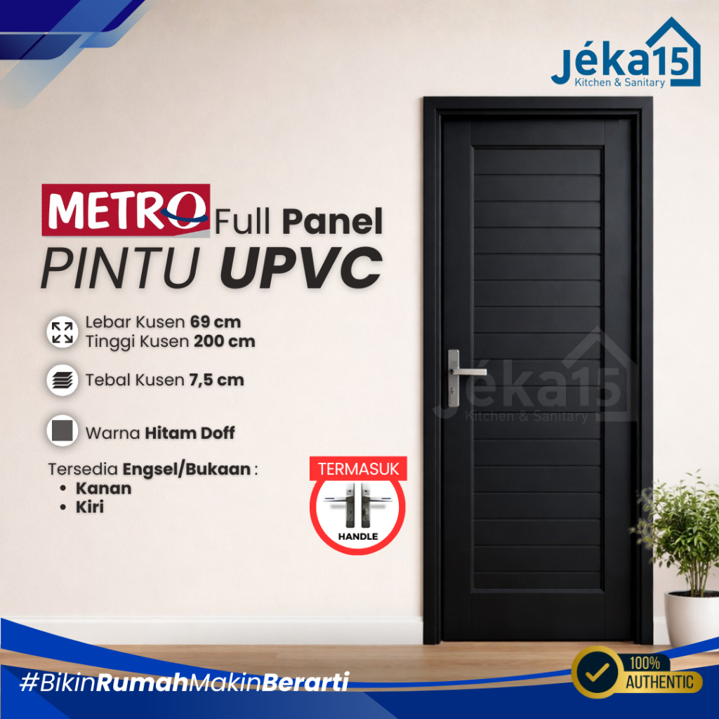 JEKA15 - METRO PINTU UPVC FULL PANEL HITAM | PINTU UPVC KAMAR MANDI