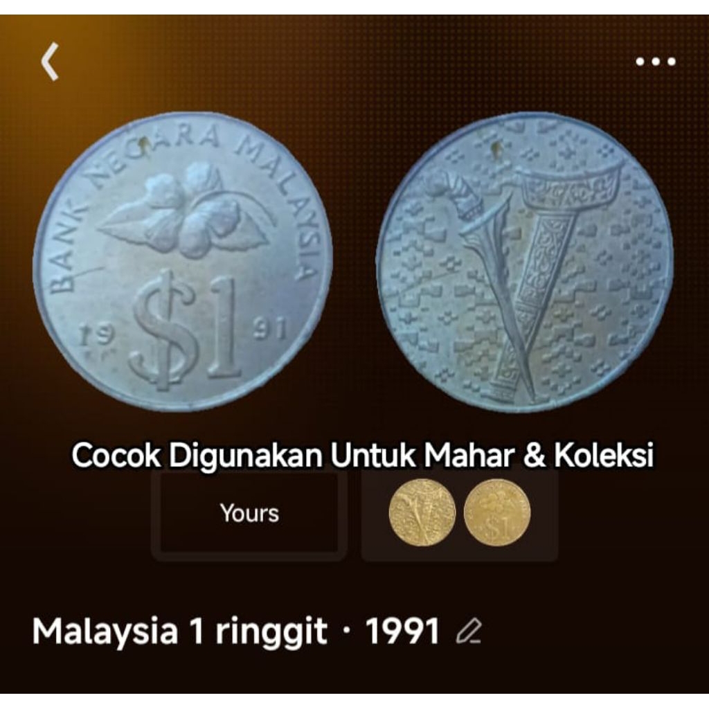 Koin 1 Ringgit Malaysia 1 Ringgit keris Koleksi Souvenir Uang Coin Logam Lama Kuno Jadul Langka Asin