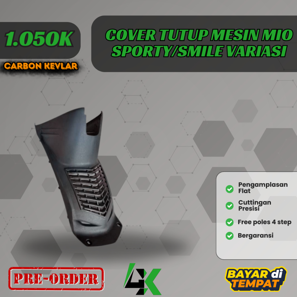 Cover Tutup Mesin Mio Sporty/Smile Variasi Carbon Kevlar / Karbon Fiber