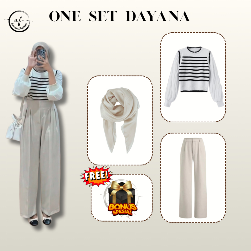 Outfit Hijab Style | Blouse Rajut, Celana, Hijab, Slingbag | Setelan Korean Style Aurana Fashion