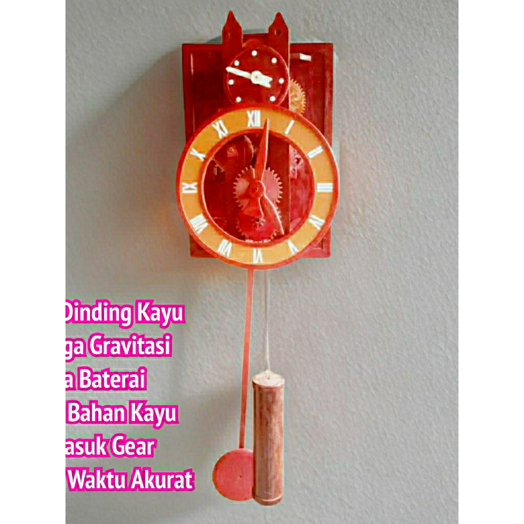 Jam Dinding Antik Unik Mekanik &  Kayu Tenaga Gravitasi