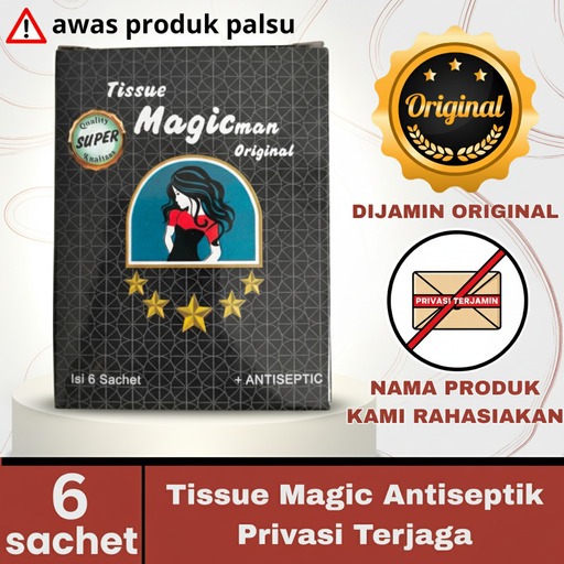PASTI ORI Tisu Magicman Hitam Antiseptic 6 Sachet - Tissue Magic Man Pria - Garansi Uang Kembali