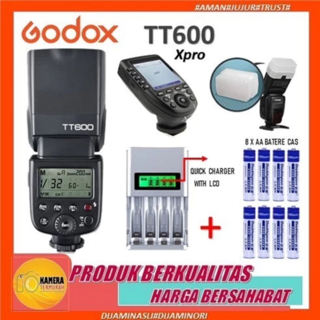 Paket Bundling Flash Godox TT600 + triger Godox Xpro For Kamera Sony Fuji Nikon Canon