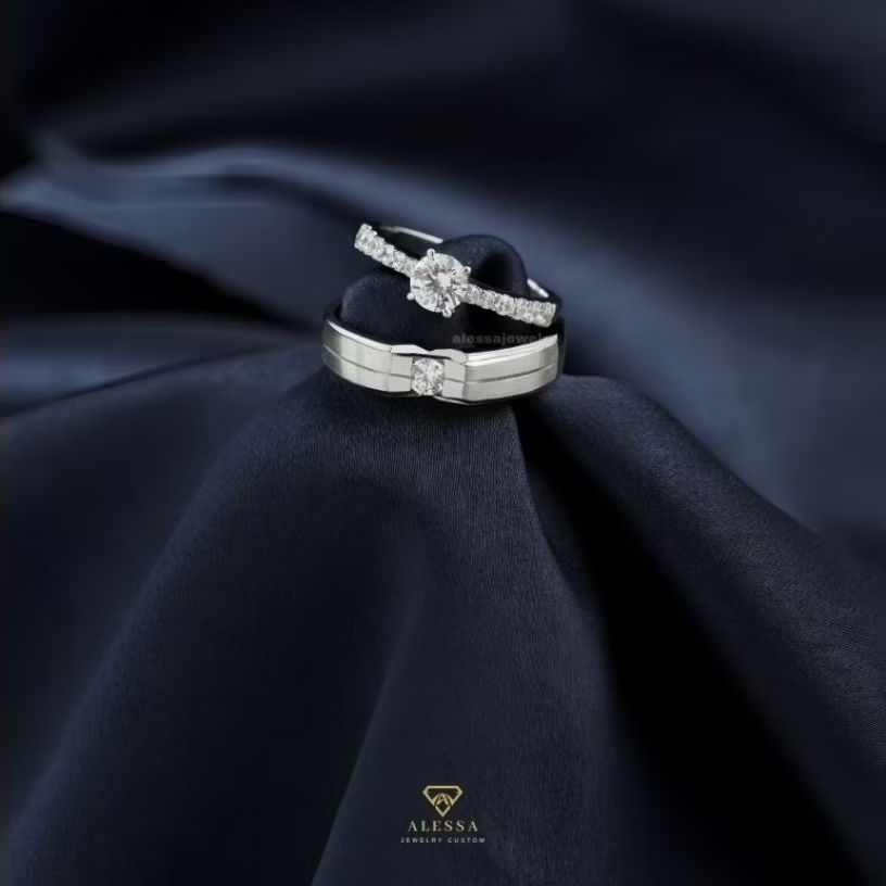 Cincin Couple Emas Putih 10% & Palladium 5%