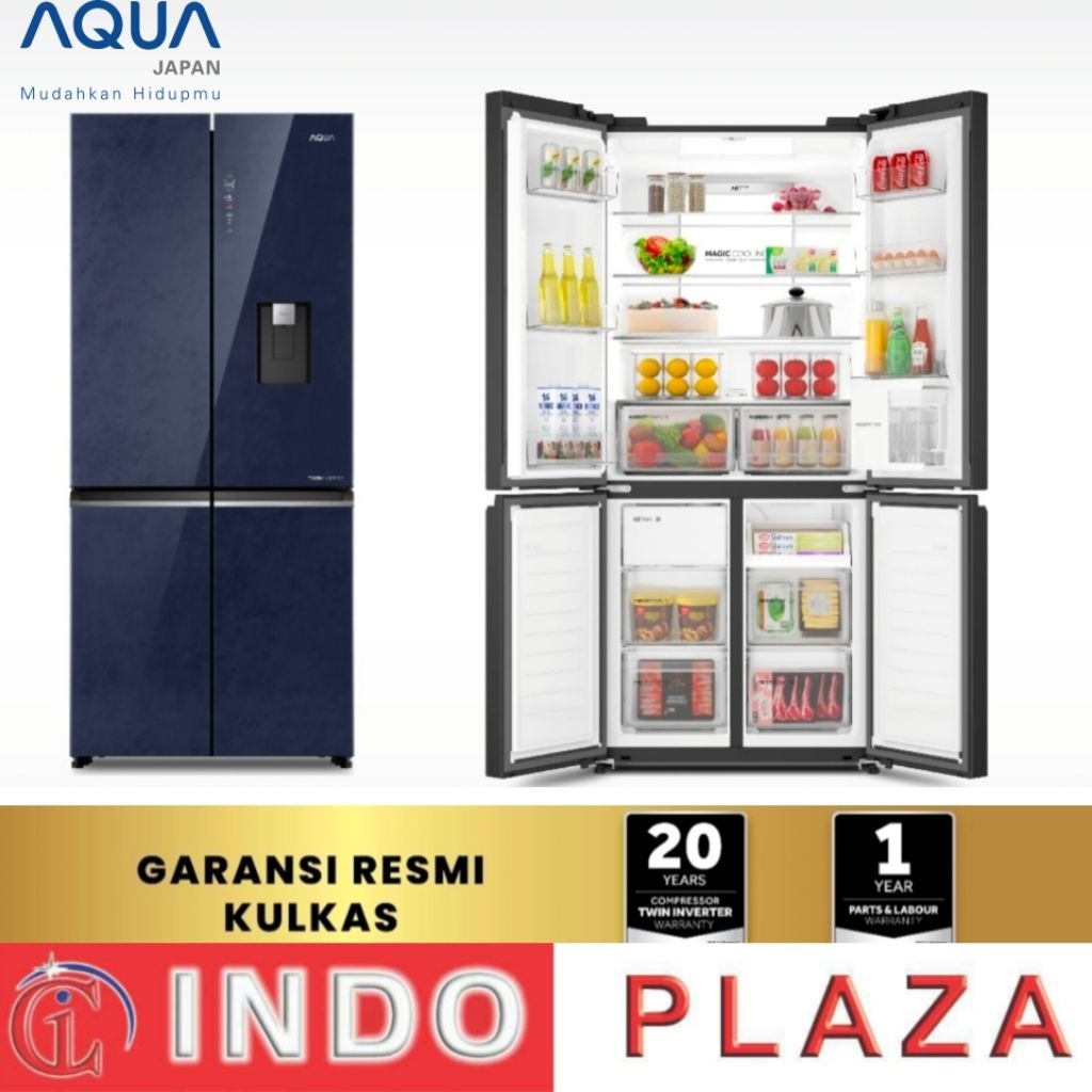 KULKAS AQUA SIDE BY SIDE 4 PINTU TWIN INVERTER DISPENSER 3 in 1 PITCHER