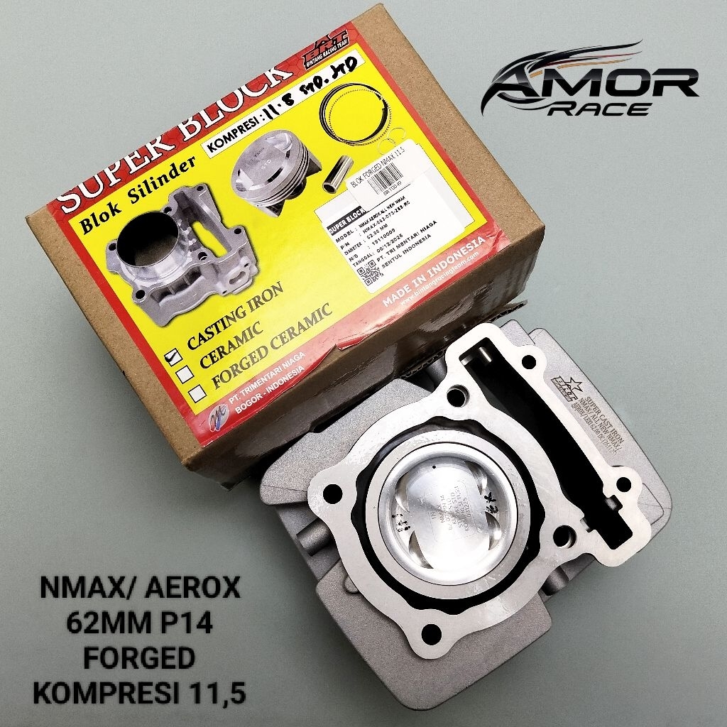 BLOK SEHER BRT NMAX 155 OLD NMAX 155 NEW AEROX 155 BORE UP UK. 62MM PIN 14 FORGED PISTON - KOMPRESI 
