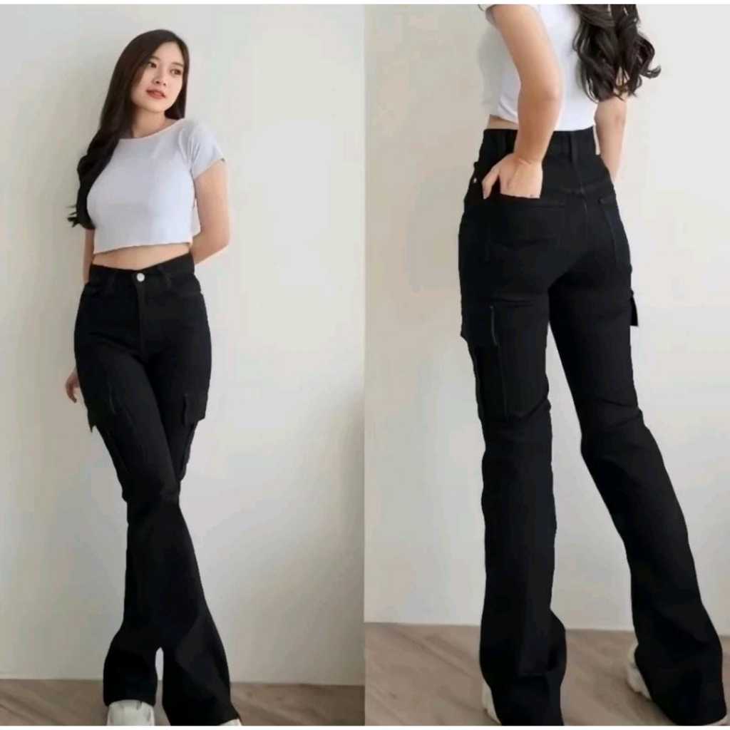 Celana Cutbray Jeans Cargo Wanita Highwaist Cutbray Cargo Celana Cutbray Wanita Cargo Panjang