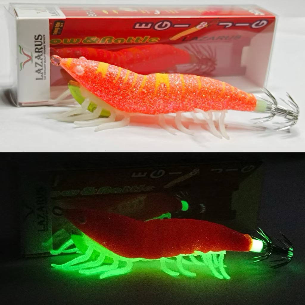 LURE EGI 3.0 GLOW IN THE DARK HUNTER LAZARUS (RATTLE & GLOW) UDANG KAKI UMPAN CUMI ADA KAKI BAHAN BE