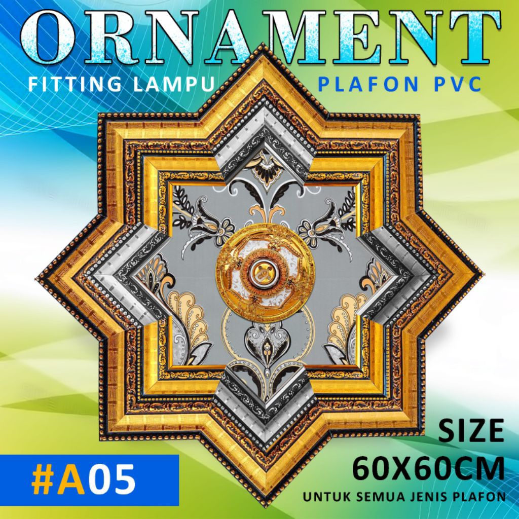 Ornamen lampu plafon pvc ukuran 60x60cm