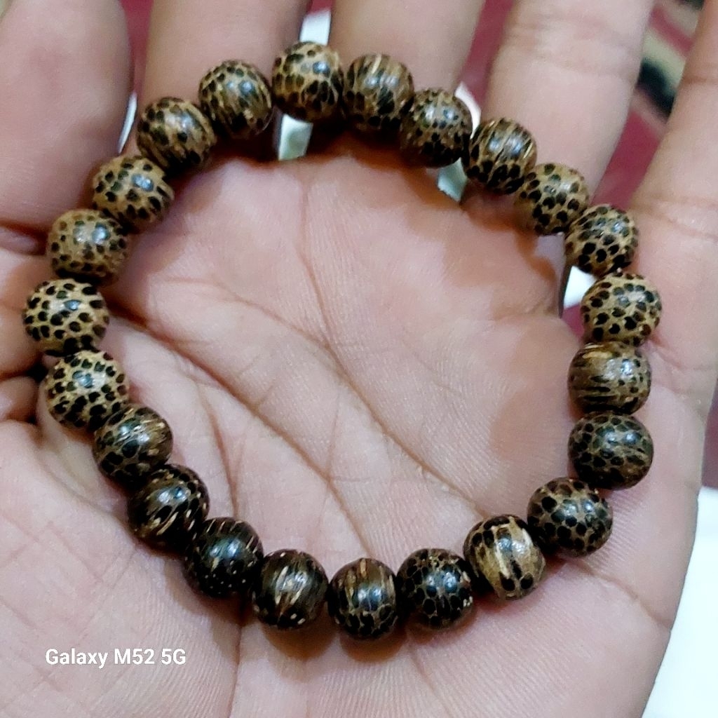 Gelang kayu liwung tutul macan serat hitam asli natural