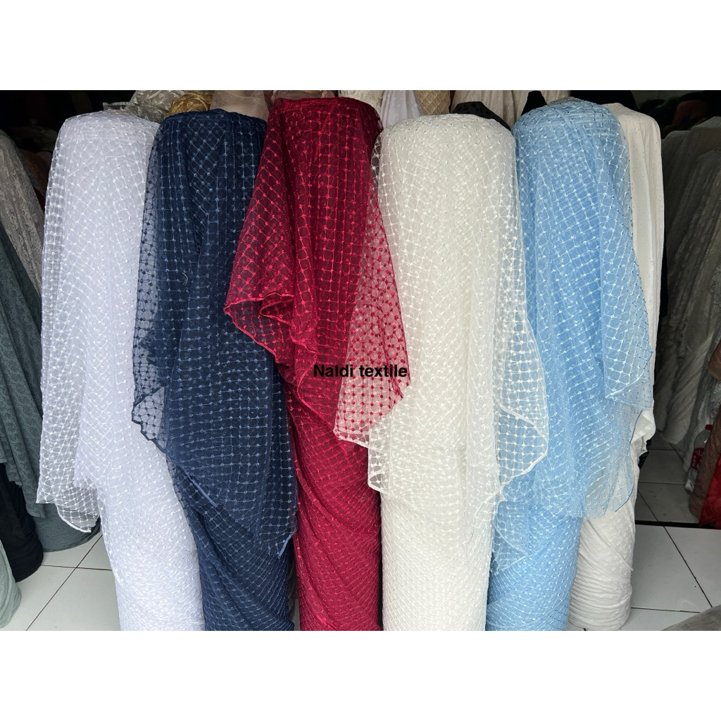 Kain tile bordir | kain tulle | kain tile premium | kain tile polkadot (harga setengah meter)